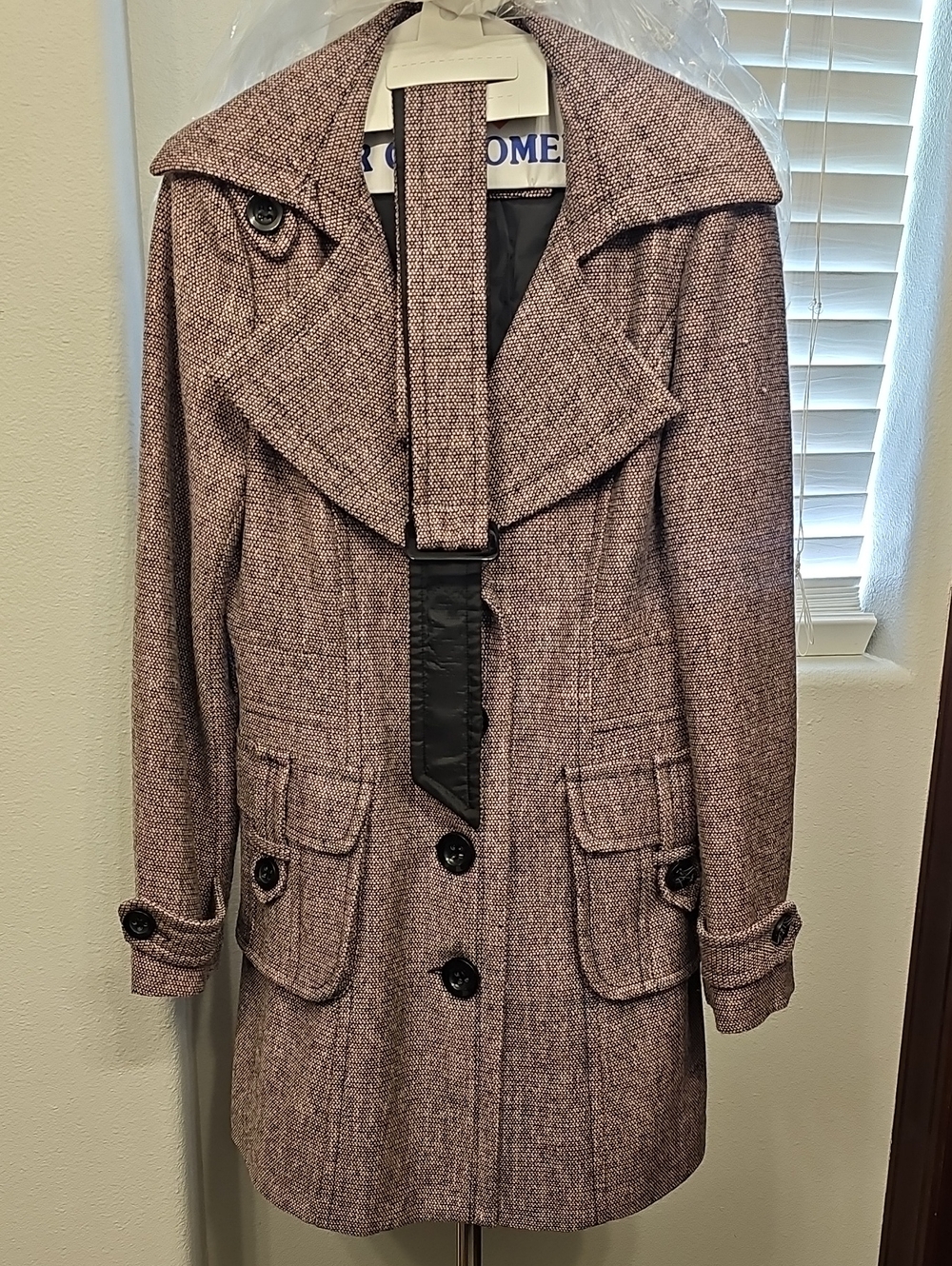 Beulah Style Pink Heather Tweed Pea Coat Womens Small